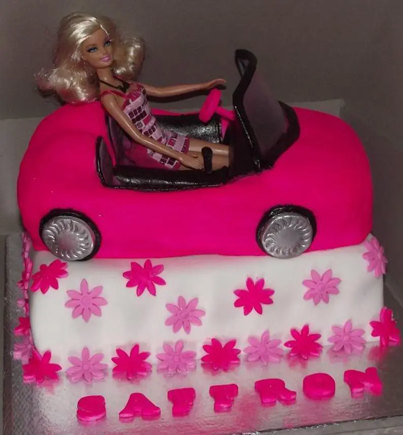 barbie car birthday cake