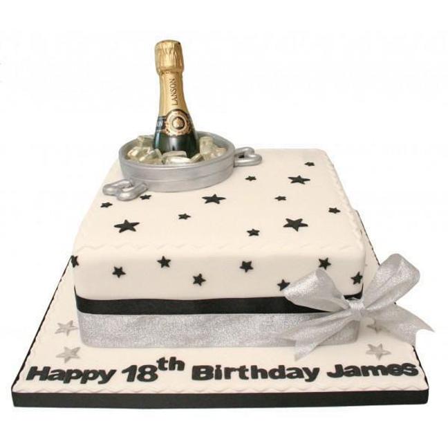 birthday cake with champagne bottle