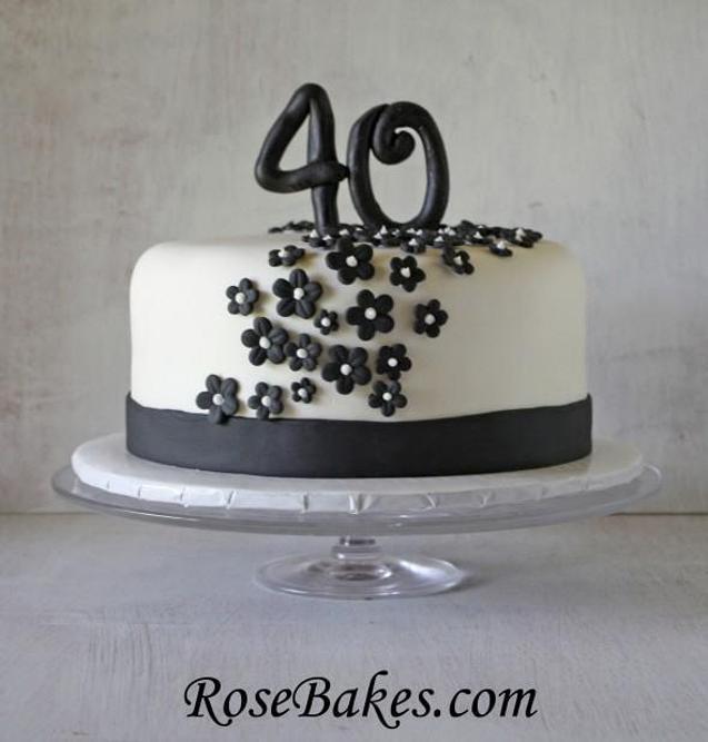black and white 40th birthday cake
