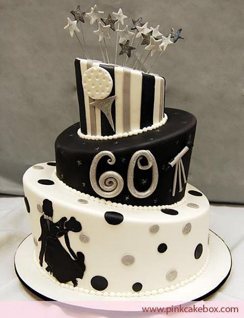 black and white 60th birthday cake