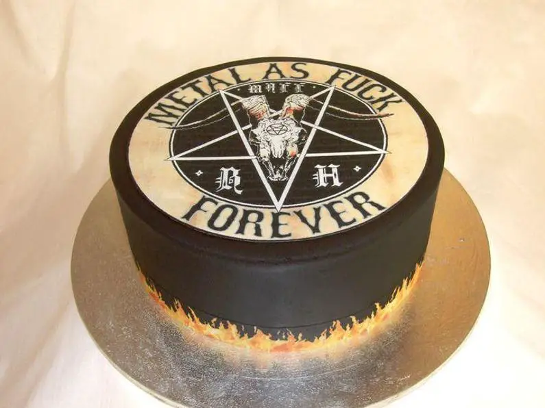 black metal birthday cake