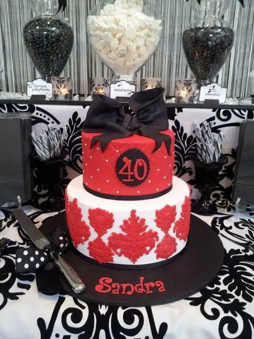 black white and red birthday cakes