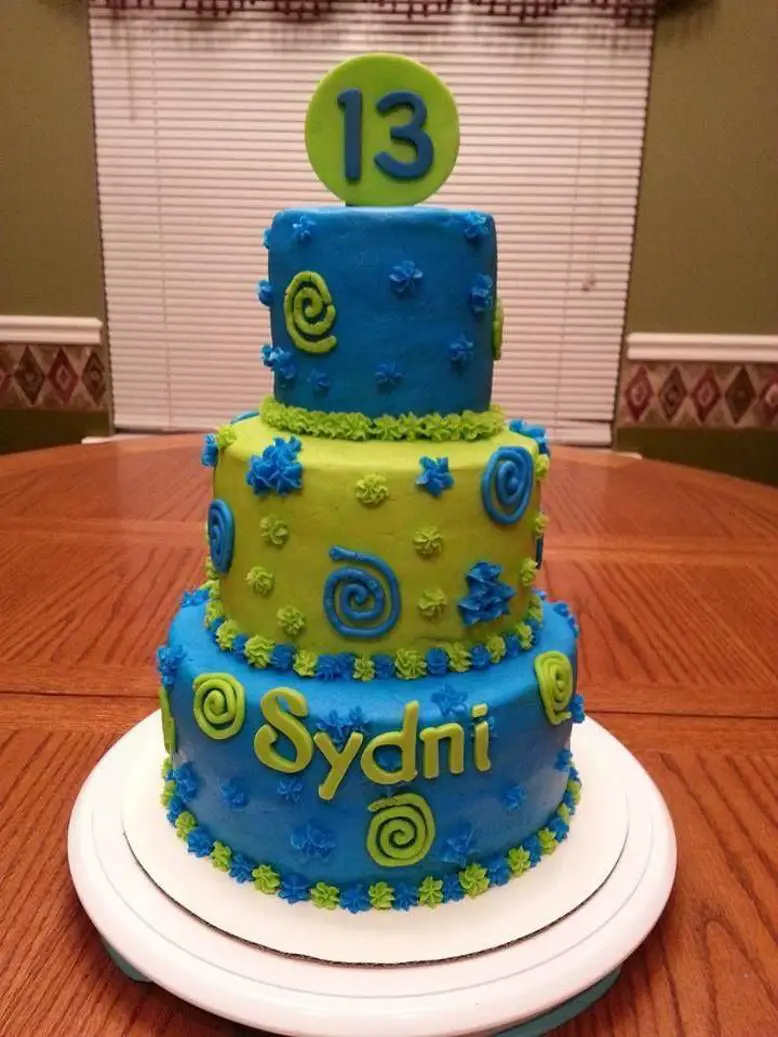 blue and green birthday cake