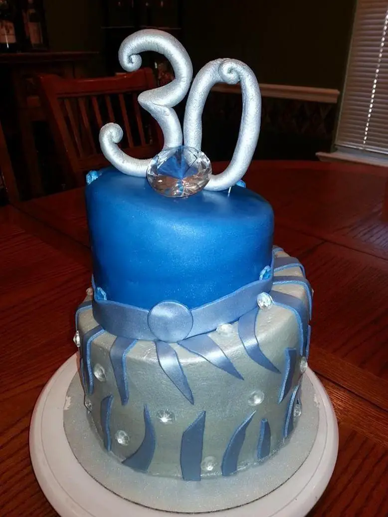 blue and silver birthday cake