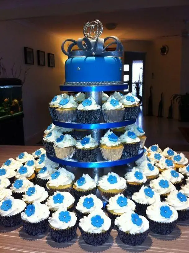 blue and silver birthday cake