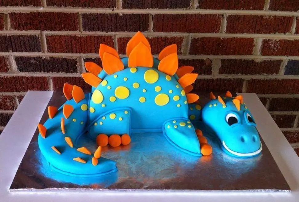 blue dinosaur birthday cake