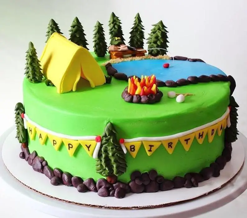 camping themed birthday cakes