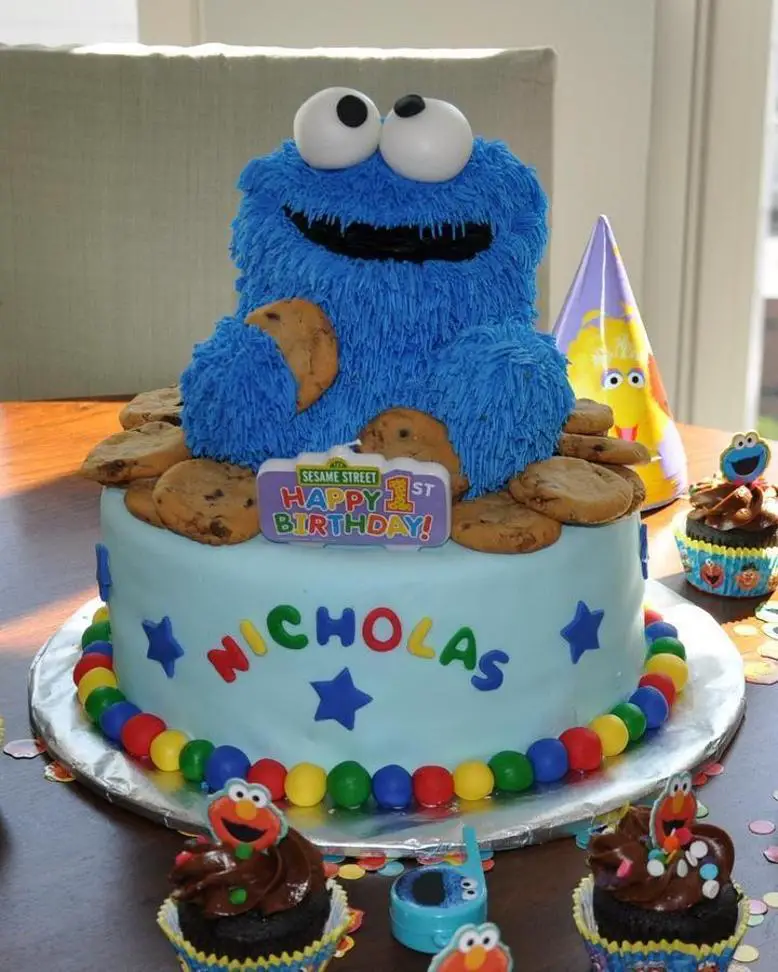 cookie monster first birthday cake