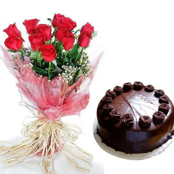 flowers with cake for birthday