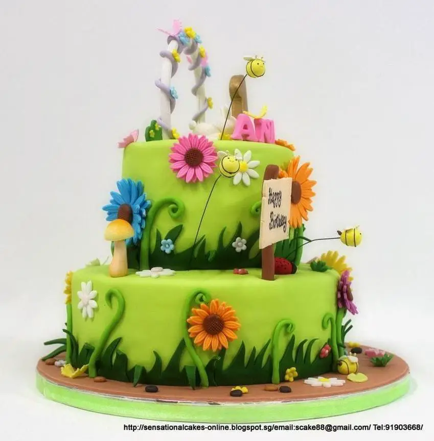garden themed birthday cake