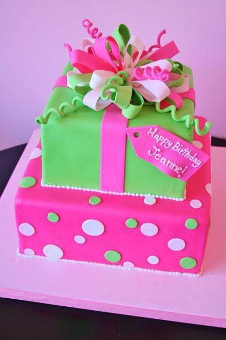 green and pink birthday cakes
