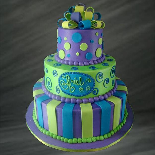 green and purple birthday cakes