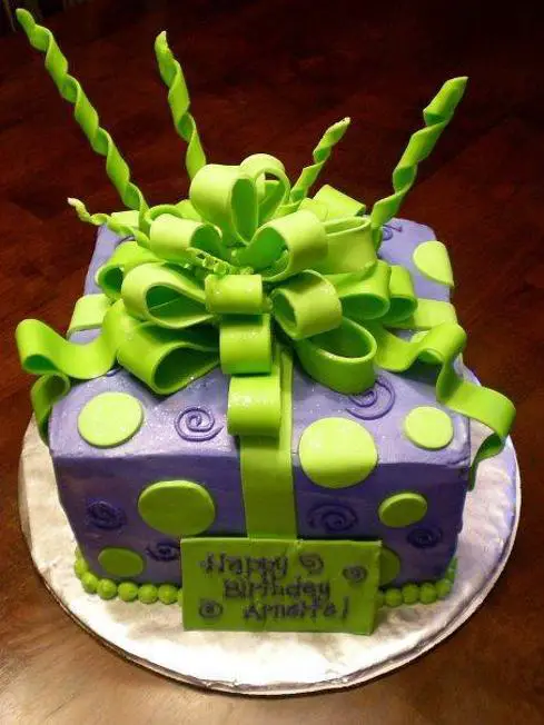 green and purple birthday cakes