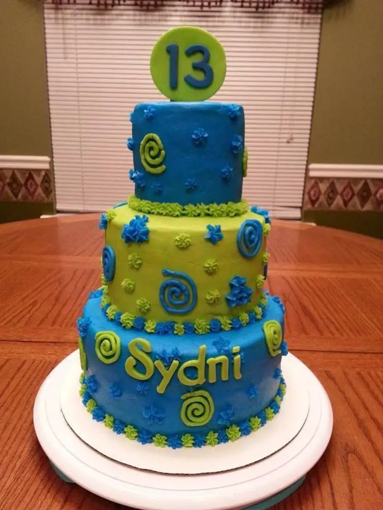 lime green and blue birthday cakes