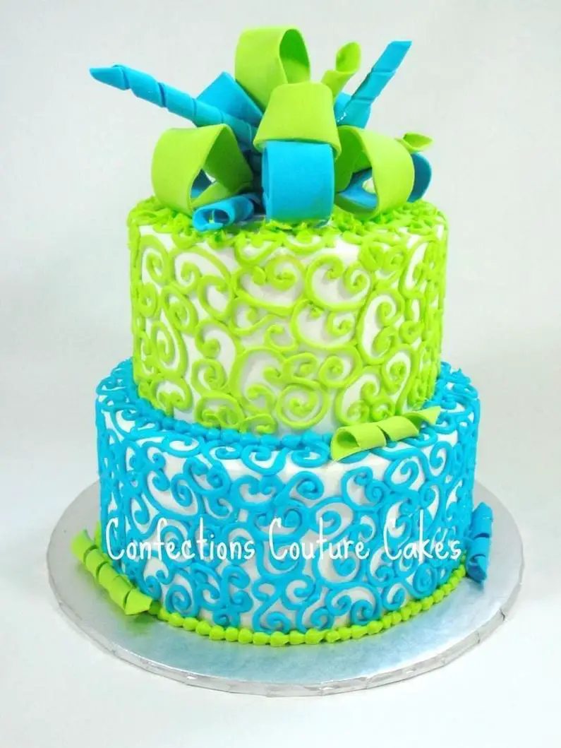 lime green and blue birthday cakes