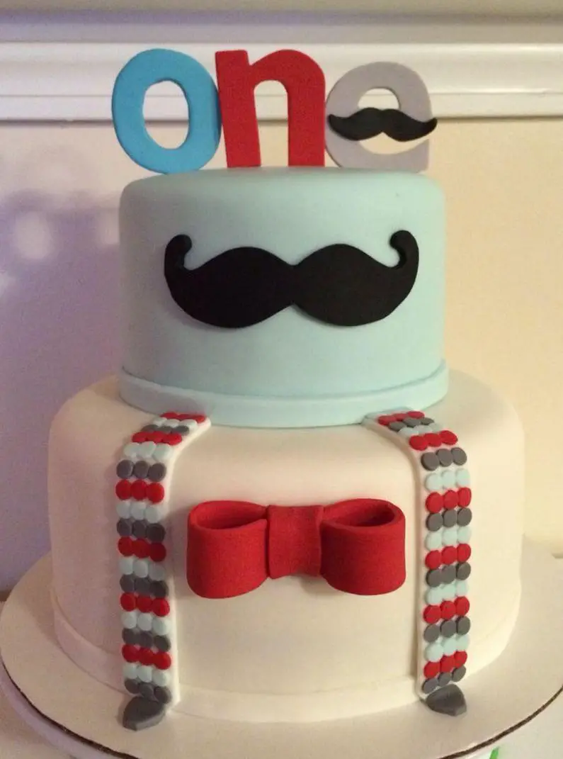 mustache themed birthday cake