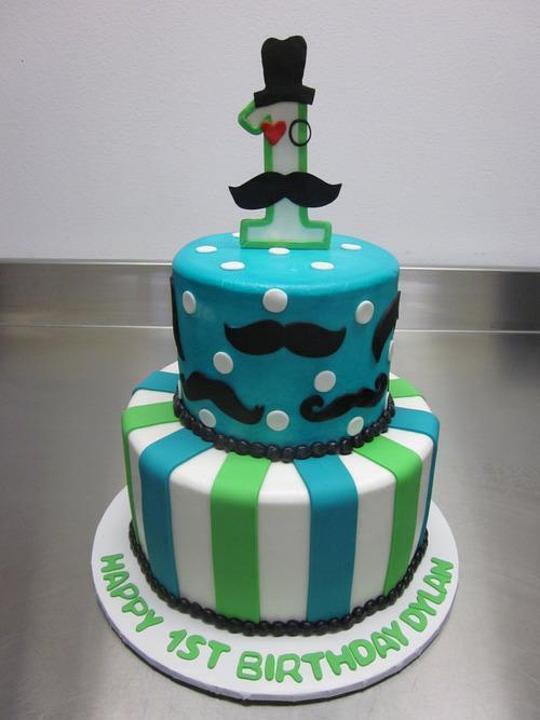 mustache themed birthday cake