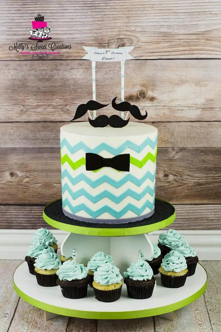 mustache themed birthday cake