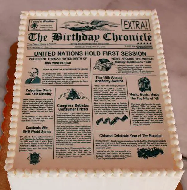 newspaper birthday cake
