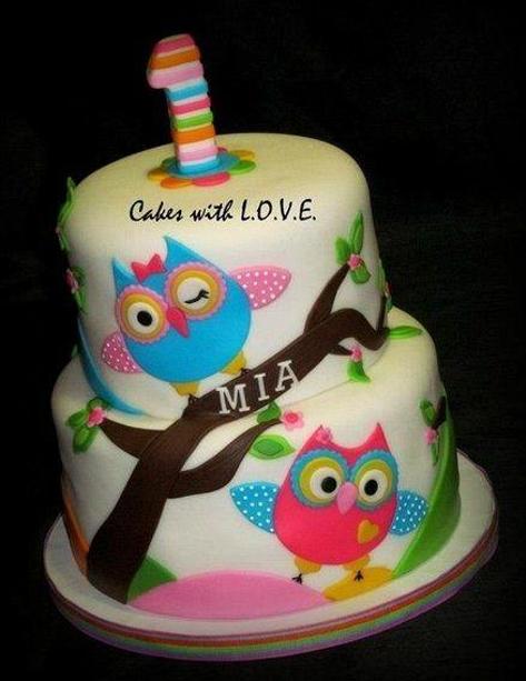 owl themed birthday cake