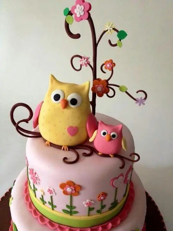 owl themed birthday cake