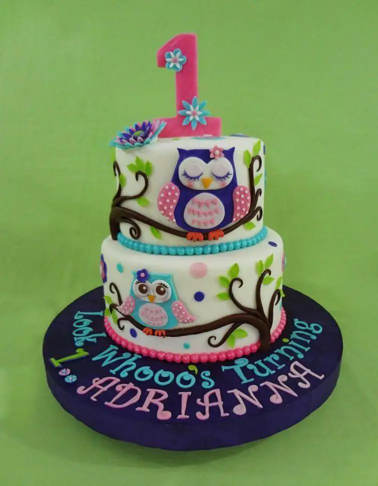 owl themed birthday cake