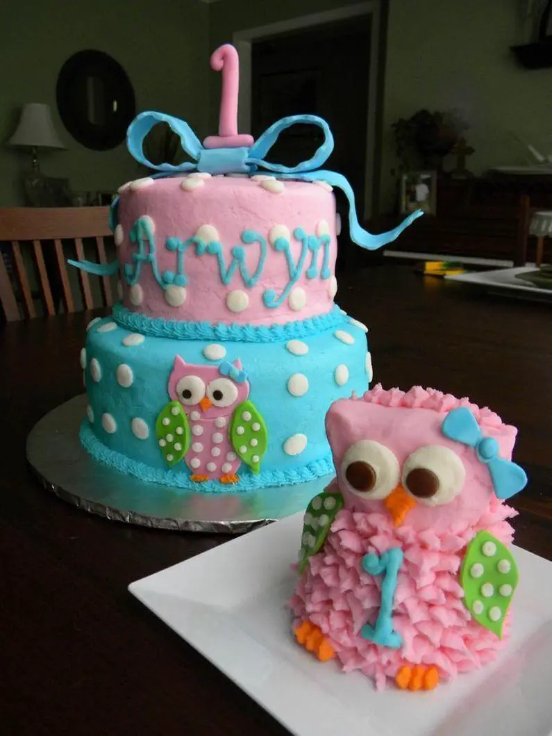 owl themed first birthday cake