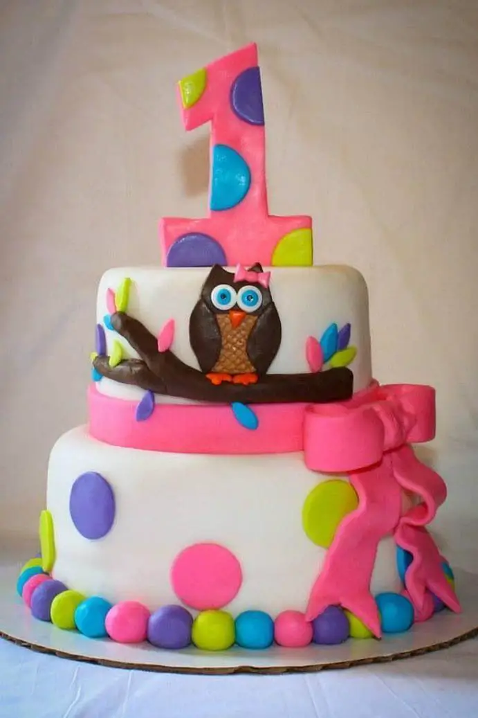 owl themed first birthday cake