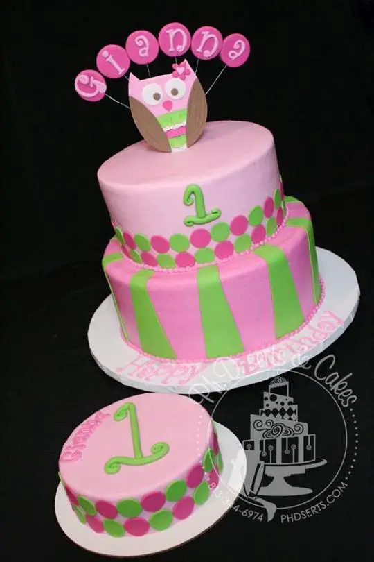 owl themed first birthday cake