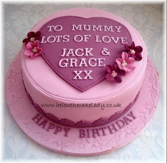 pink heart birthday cake