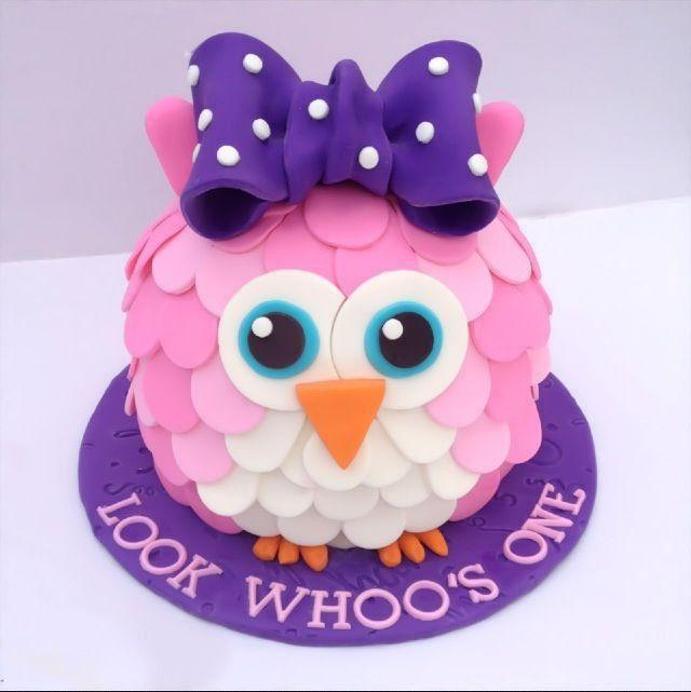 pink owl birthday cake