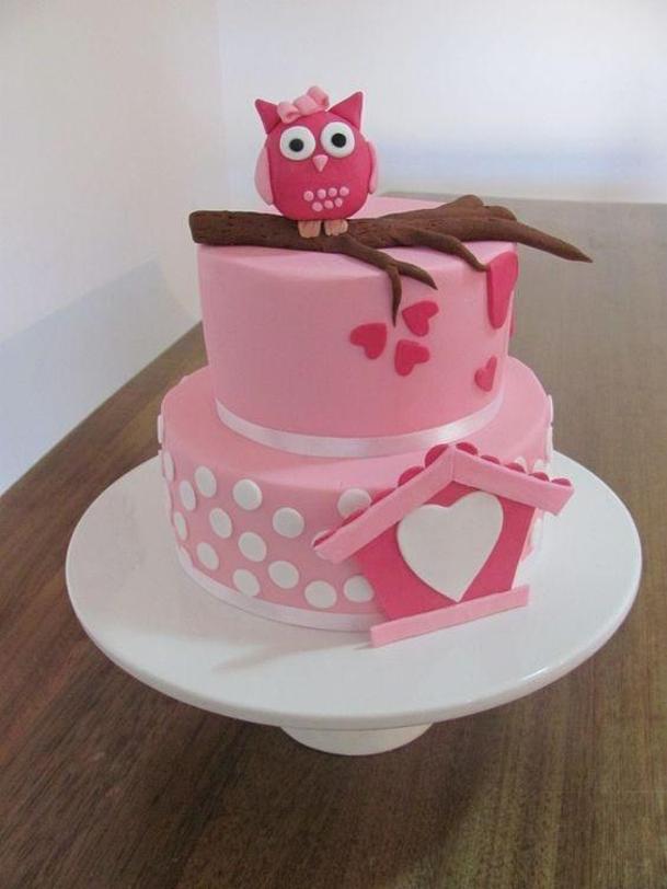 pink owl birthday cake