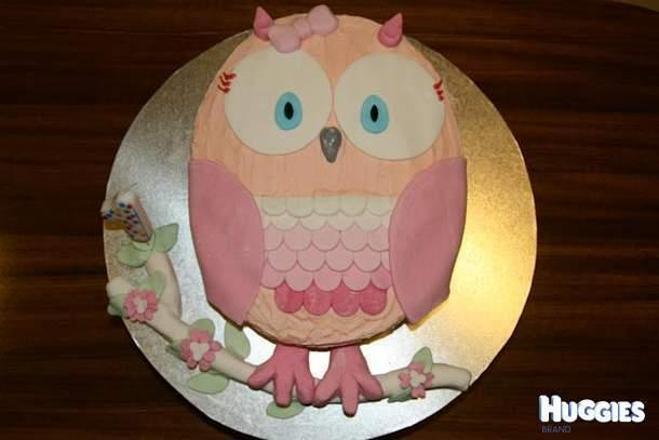 pink owl birthday cake