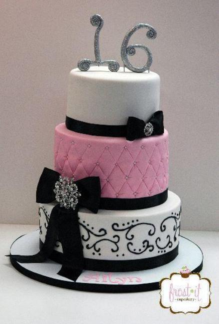 pink white and black birthday cakes