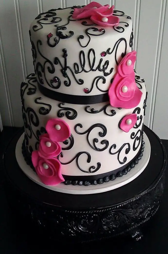 pink white and black birthday cakes