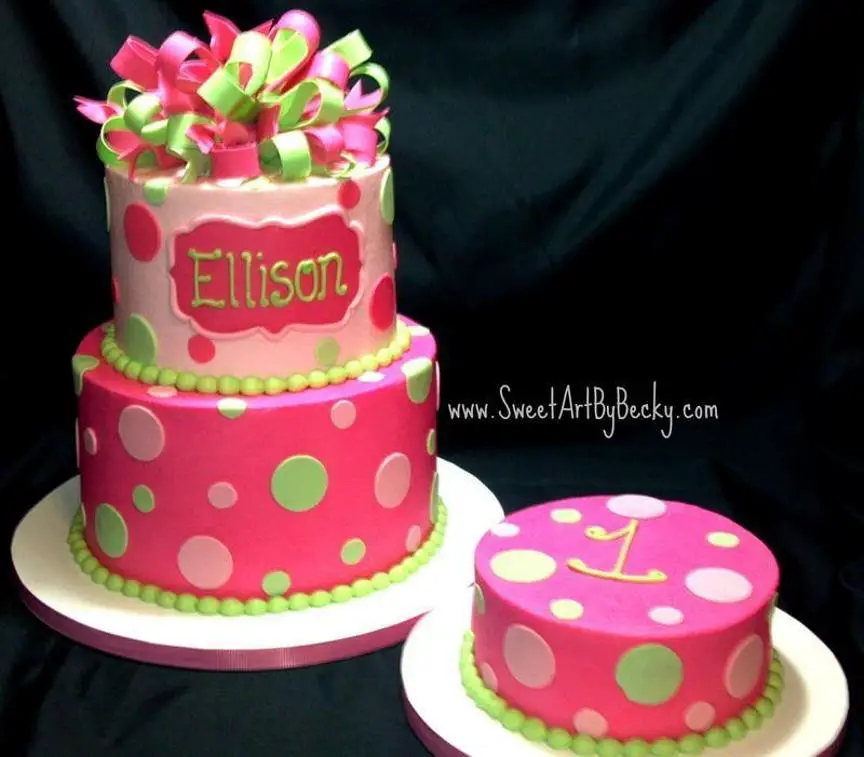 polka dot first birthday cake