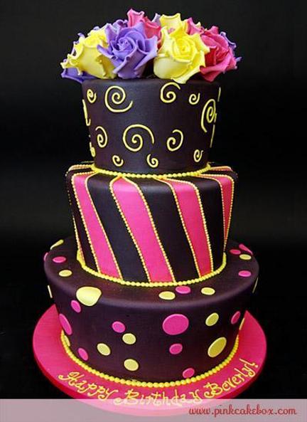 purple and pink birthday cakes