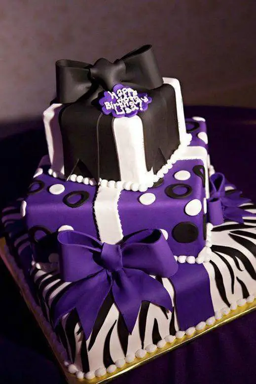 purple black and white birthday cakes