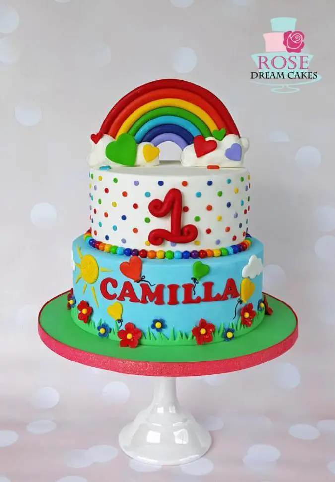 rainbow themed birthday cake