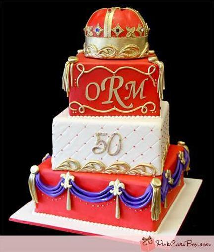 red and gold birthday cakes