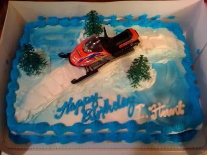 snowmobile birthday cake