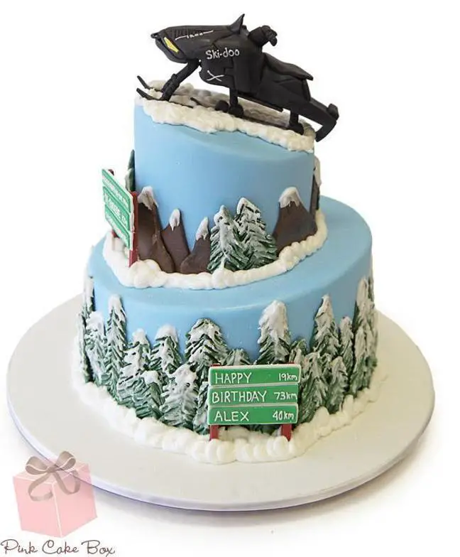 snowmobile birthday cake