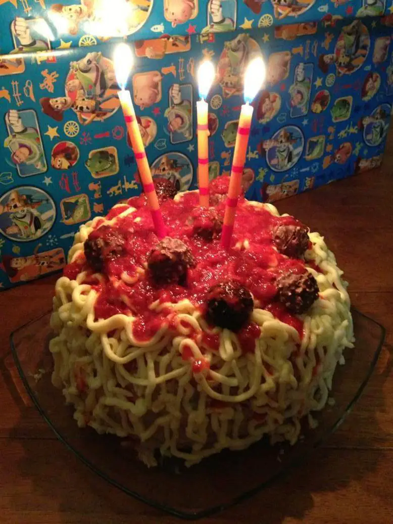 spaghetti birthday cake