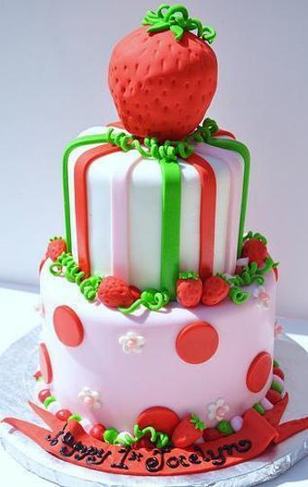 strawberry themed birthday cake