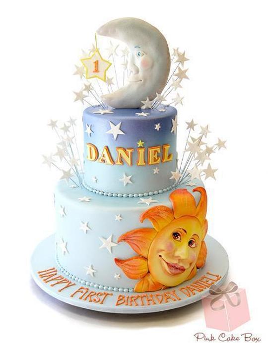 sun and moon birthday cake