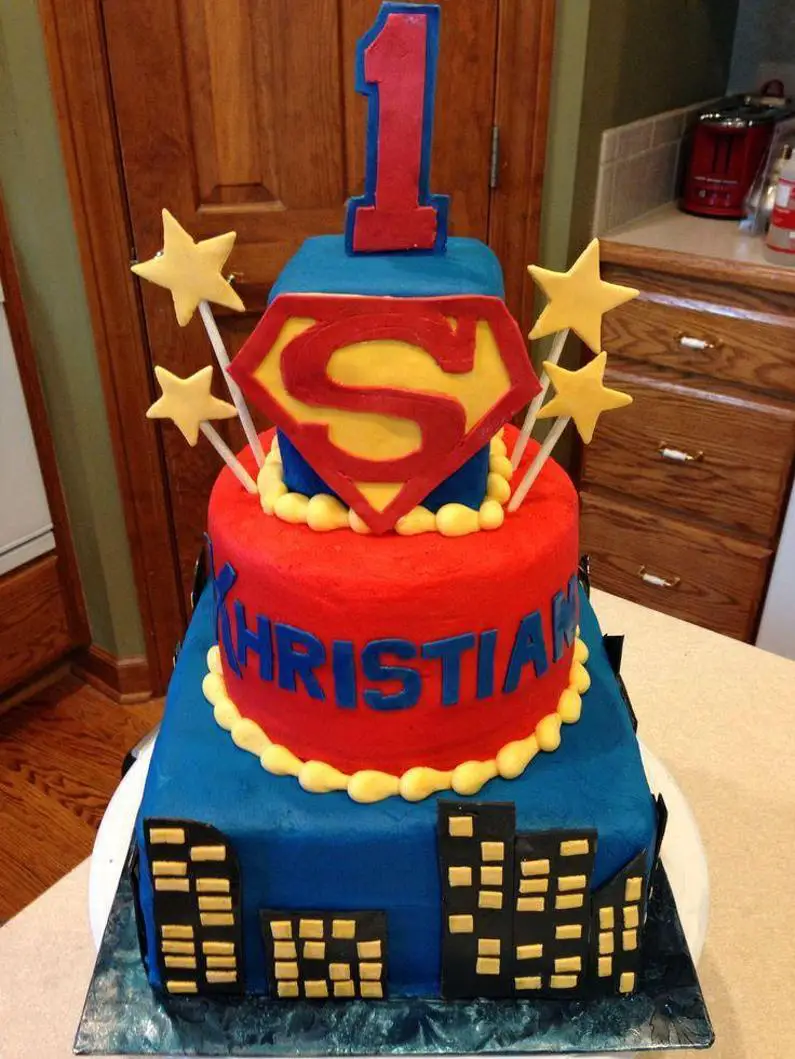 superman 1st birthday cake