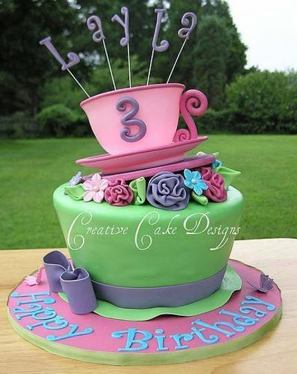 tea party themed birthday cake
